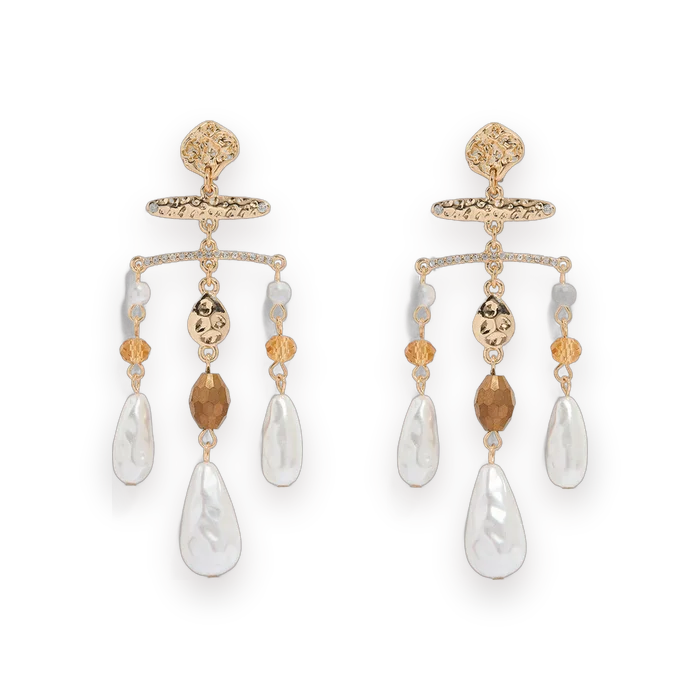 Lovisa Gold Textured Bar & Pearl Drop Earrings